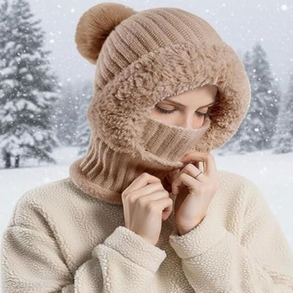 Fleece Lined 3-in-1 Beanie Scarf Mask Set Winter Warmth main image 8